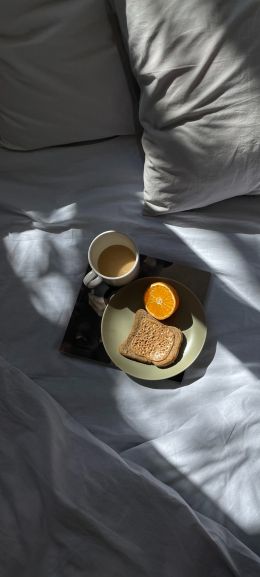 white sheets, breakfast Wallpaper 1080x2400
