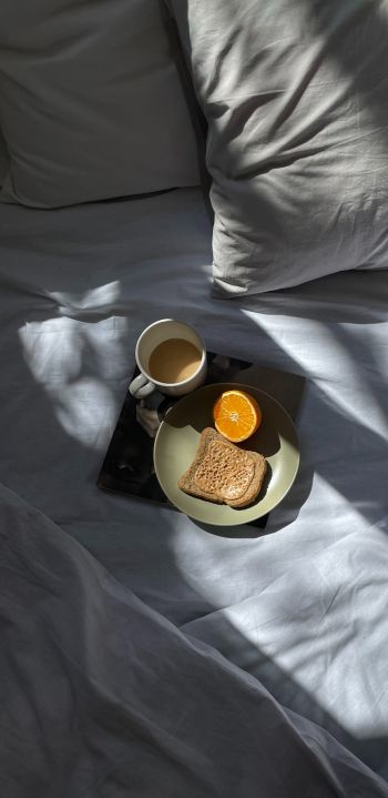 white sheets, breakfast Wallpaper 1080x2220