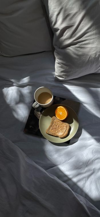 white sheets, breakfast Wallpaper 1284x2778