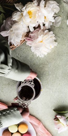 flowers, mug coffee Wallpaper 720x1440