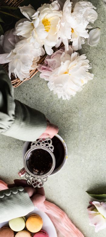 flowers, mug coffee Wallpaper 1080x2400