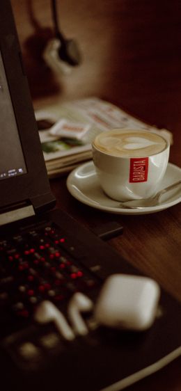 cup of coffee, workplace Wallpaper 828x1792