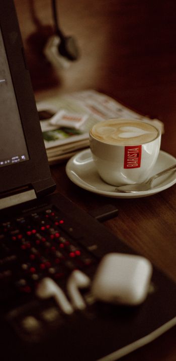 cup of coffee, workplace Wallpaper 1080x2220