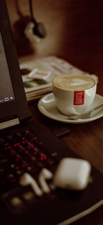 cup of coffee, workplace Wallpaper 1080x2340