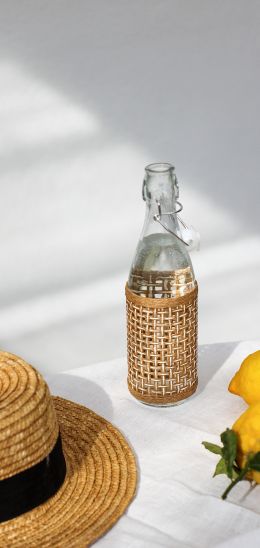 glass bottle, summer photo Wallpaper 1440x3040