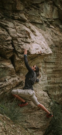 rocks, mountains, sportsman Wallpaper 1080x2340