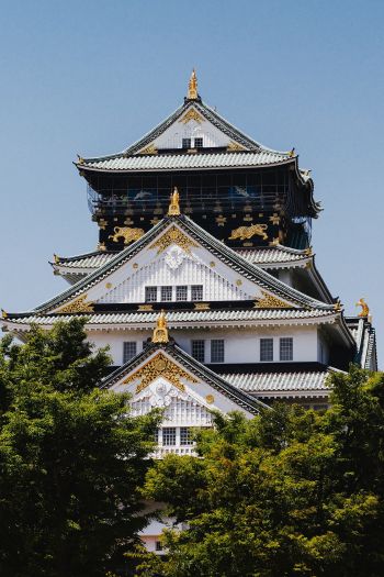 Обои 640x960 Замок Осаки, Япония, храм