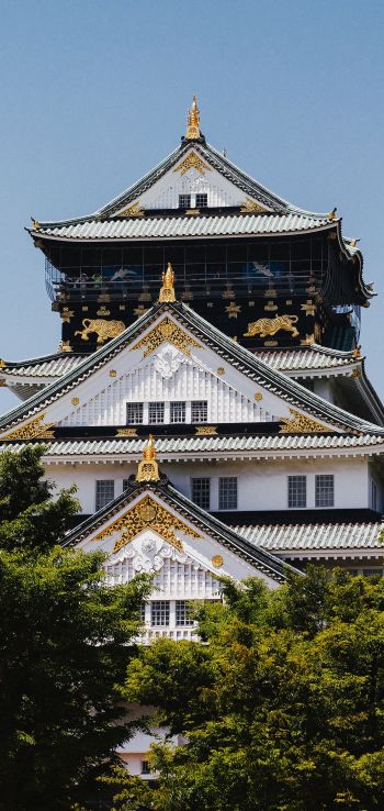 Osaka Castle, Japan, temple Wallpaper 720x1520