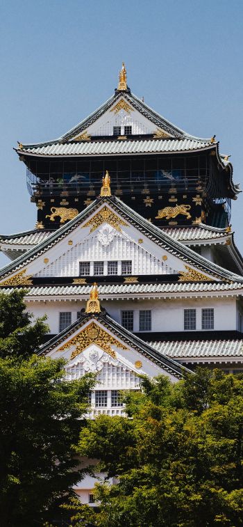 Обои 1284x2778 Замок Осаки, Япония, храм