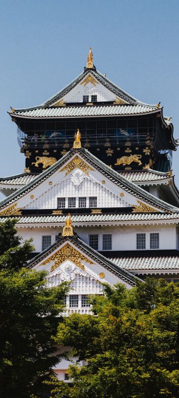 Osaka Castle, Japan, temple Wallpaper 1440x3200