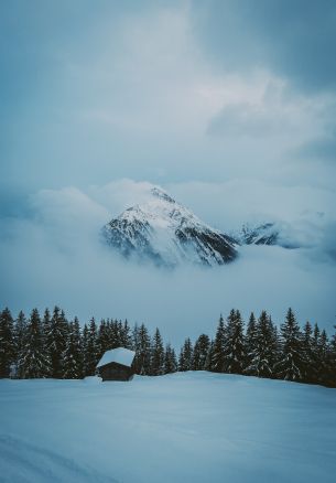 snow mountain, house Wallpaper 1640x2360