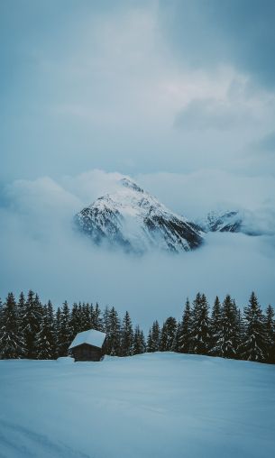 snow mountain, house Wallpaper 1200x2000