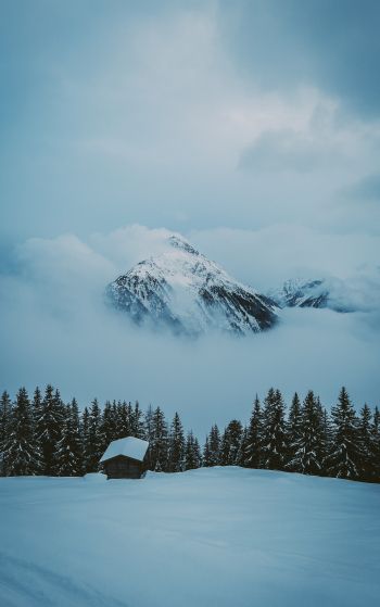 snow mountain, house Wallpaper 1752x2800