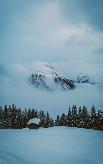 snow mountain, house Wallpaper 1600x2560