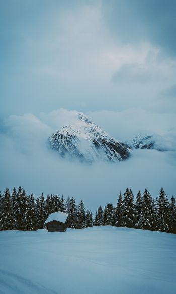 snow mountain, house Wallpaper 1200x2000