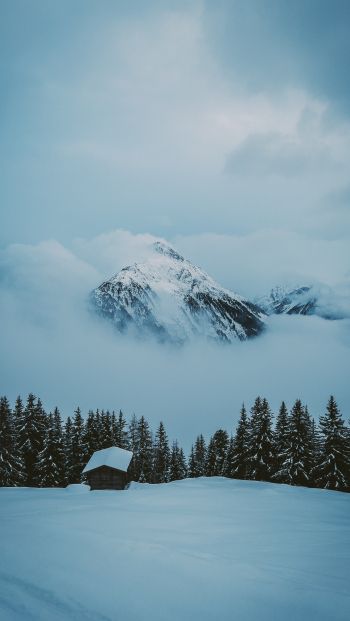 snow mountain, house Wallpaper 640x1136