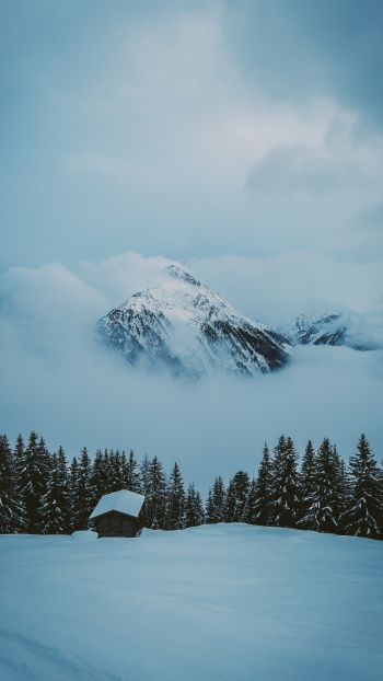 snow mountain, house Wallpaper 750x1334