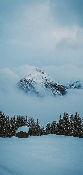 snow mountain, house Wallpaper 720x1520
