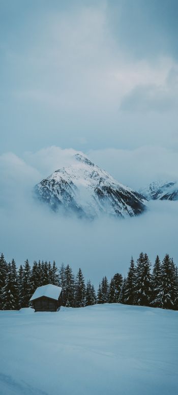 snow mountain, house Wallpaper 1080x2400