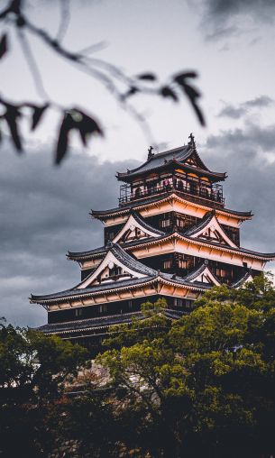 Hiroshima Castle, temple, Japan Wallpaper 1200x2000