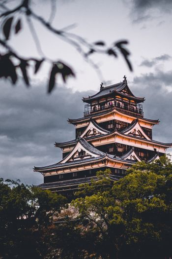 Обои 640x960 Замок Хиросима, храм, Япония