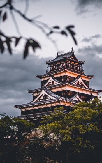 Обои 1600x2560 Замок Хиросима, храм, Япония