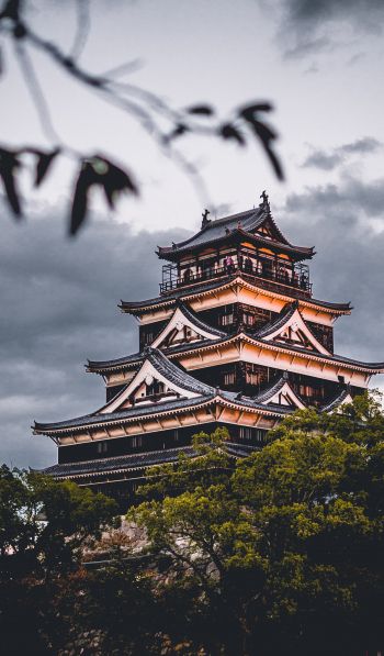 Обои 600x1024 Замок Хиросима, храм, Япония