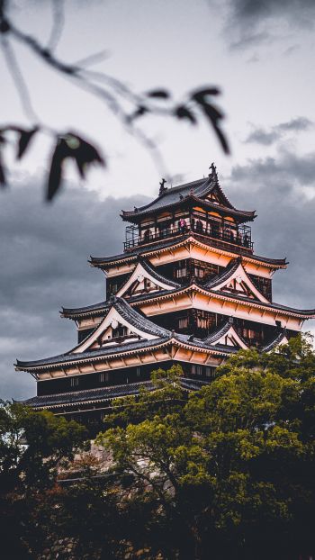 Обои 1080x1920 Замок Хиросима, храм, Япония