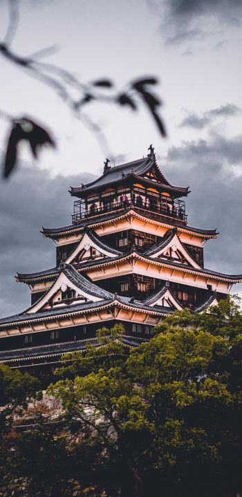 Обои 1080x2220 Замок Хиросима, храм, Япония