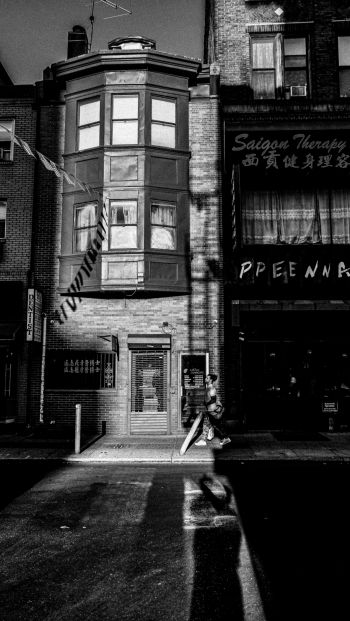 building, black and white photo Wallpaper 640x1136