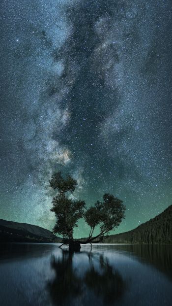 Обои 640x1136 звездное небо, звезды, озеро