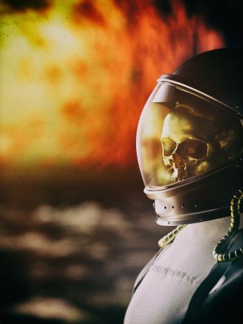astronaut, fire Wallpaper 1620x2160