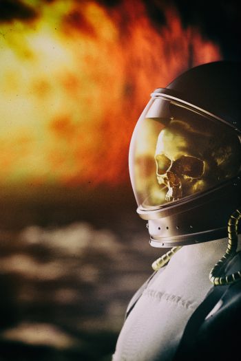 astronaut, fire Wallpaper 640x960