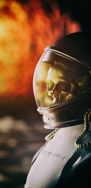 astronaut, fire Wallpaper 1440x2960