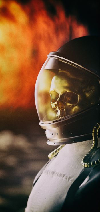 astronaut, fire Wallpaper 720x1520
