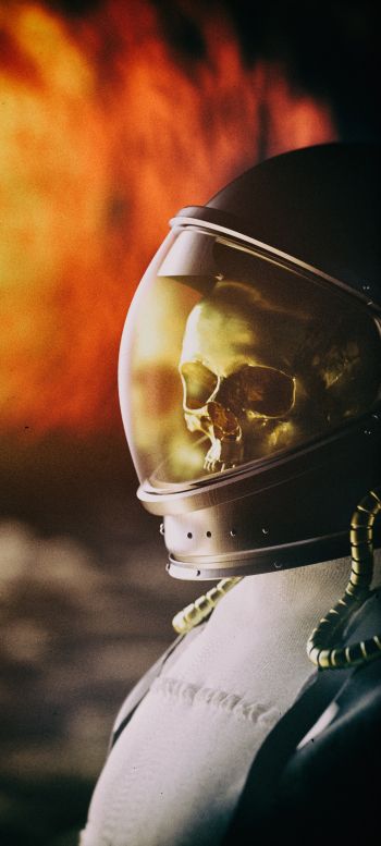 astronaut, fire Wallpaper 1080x2400