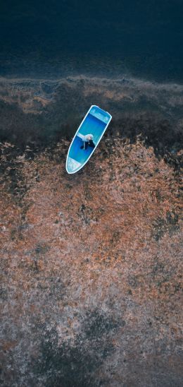 boat, man, water Wallpaper 1080x2280