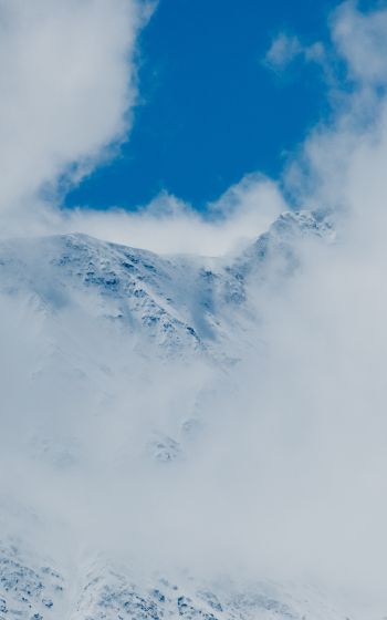 Обои 800x1280 горы, снег, облака