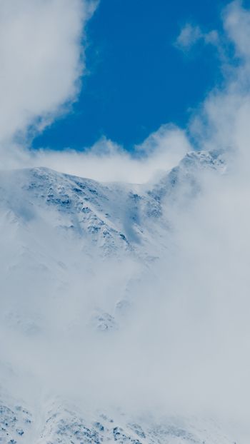 mountains, snow, clouds Wallpaper 2160x3840