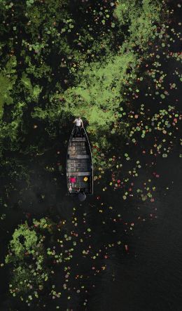 man in the boat, over water Wallpaper 600x1024