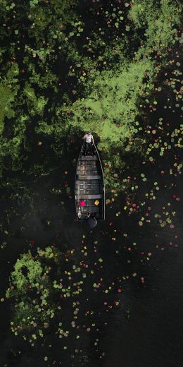 man in the boat, over water Wallpaper 720x1440