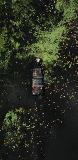 man in the boat, over water Wallpaper 1440x2960