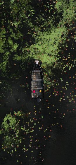 man in the boat, over water Wallpaper 1080x2340