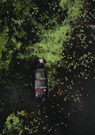 man in the boat, over water Wallpaper 1668x2388