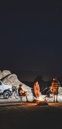 evening in nature, campfire Wallpaper 1440x2960