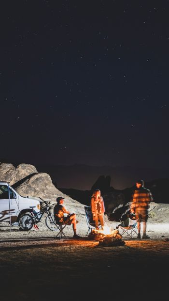 evening in nature, campfire Wallpaper 640x1136