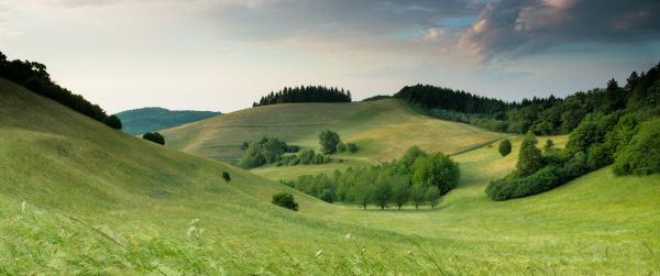 landscape, field, hill Wallpaper 3440x1440