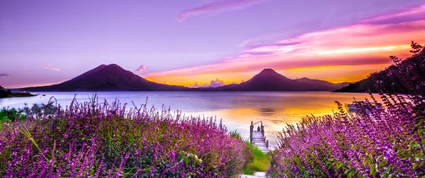 Lake Atitlan, Guatemala, lake Wallpaper 3440x1440