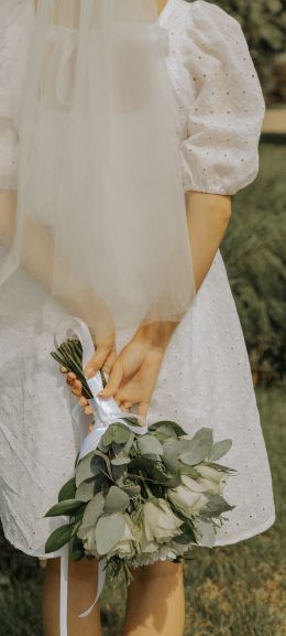 Обои 1440x3200 невеста, свадебное платье
