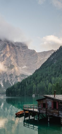 Lake Braies, lake house, lake Wallpaper 1170x2532